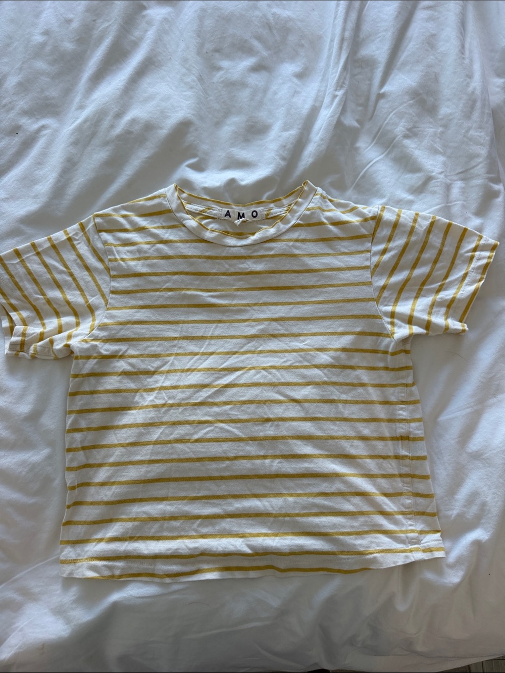 AMO White and Yellow Striped Short Sleeve Tee